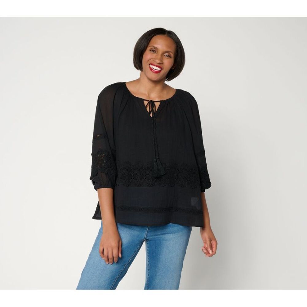 Susan Graver Women's Top Sz M Make Your Selection: Sheer Cotton Black A740985